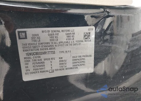 2010 Chevrolet Tahoe Lt from USA, damaged, VIN 1GNUCBE02AR177733